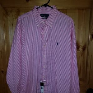Nwt Ralph Lauren Custom Fit Button down Pink strip